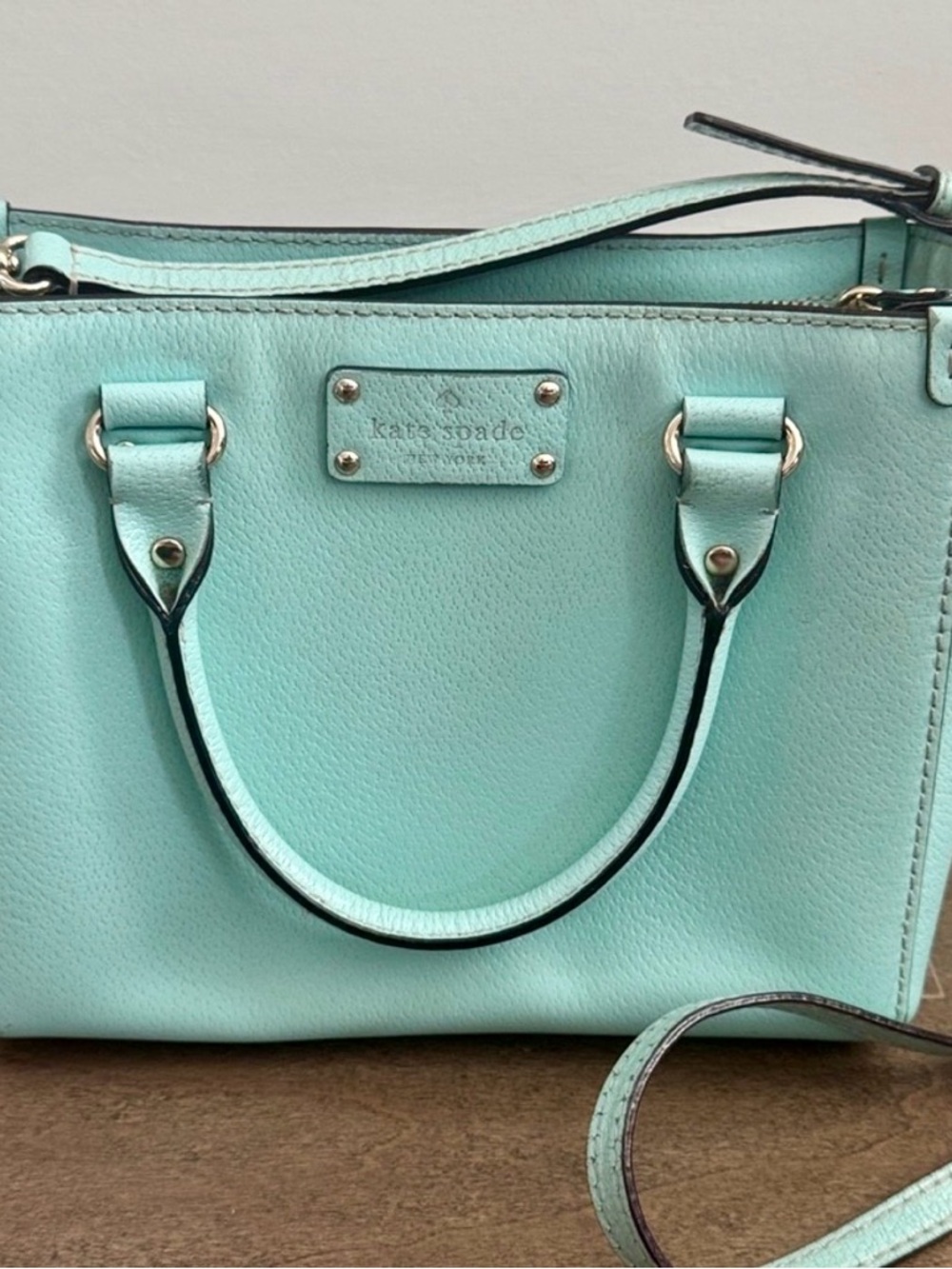 Kate Spade Wellesley Quinn Aqua Pebbled Leather Satchel Bag - Picture 2 of 10